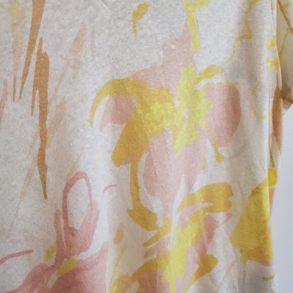 Ted Baker White/Yellow/Pink Watercolor Floral Ciana V-Neck Linen Top 2 - Picture 8 of 15